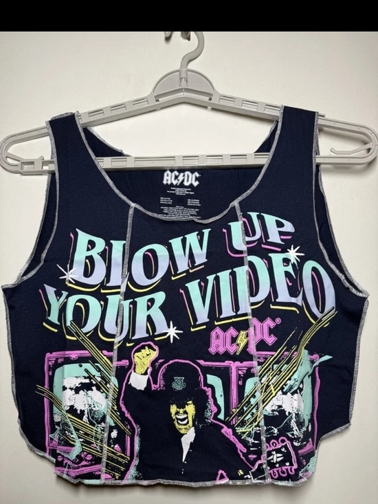 AC/DC Tops - AC/DC Black Crop Tank with Pastel Teal, Pink & Yellow Graphics